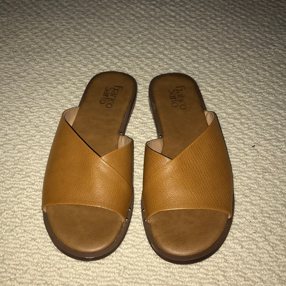 Brown leather slip on sandals